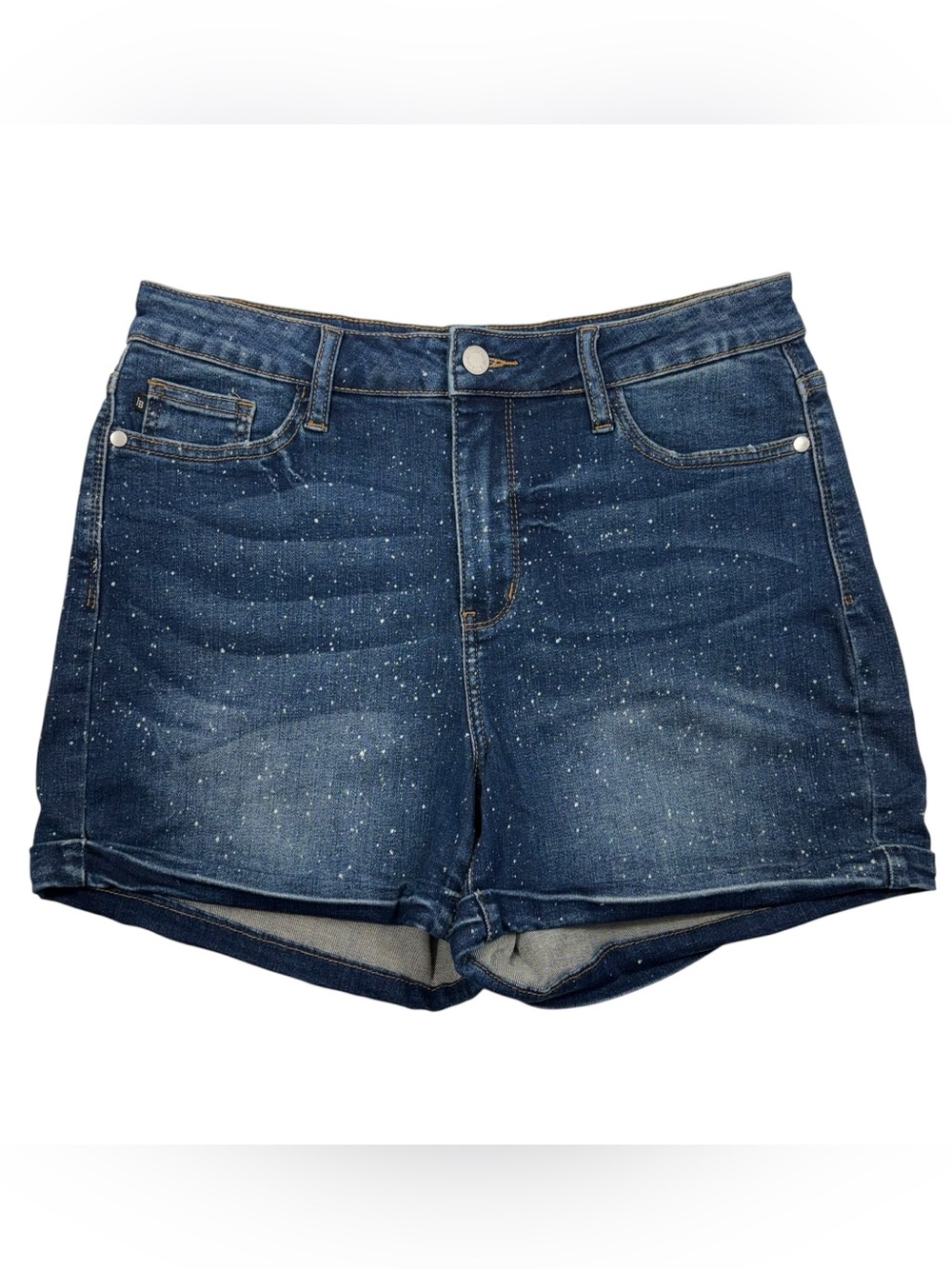 Judy Blue Ava Dark Wash Splatter Print Cuffed Denim Jean Shorts JB150081 Large L